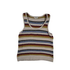 a.n.a Crochet Knit Tank Top | Boho Striped Sleeveless Sweater Vest | Women's M
